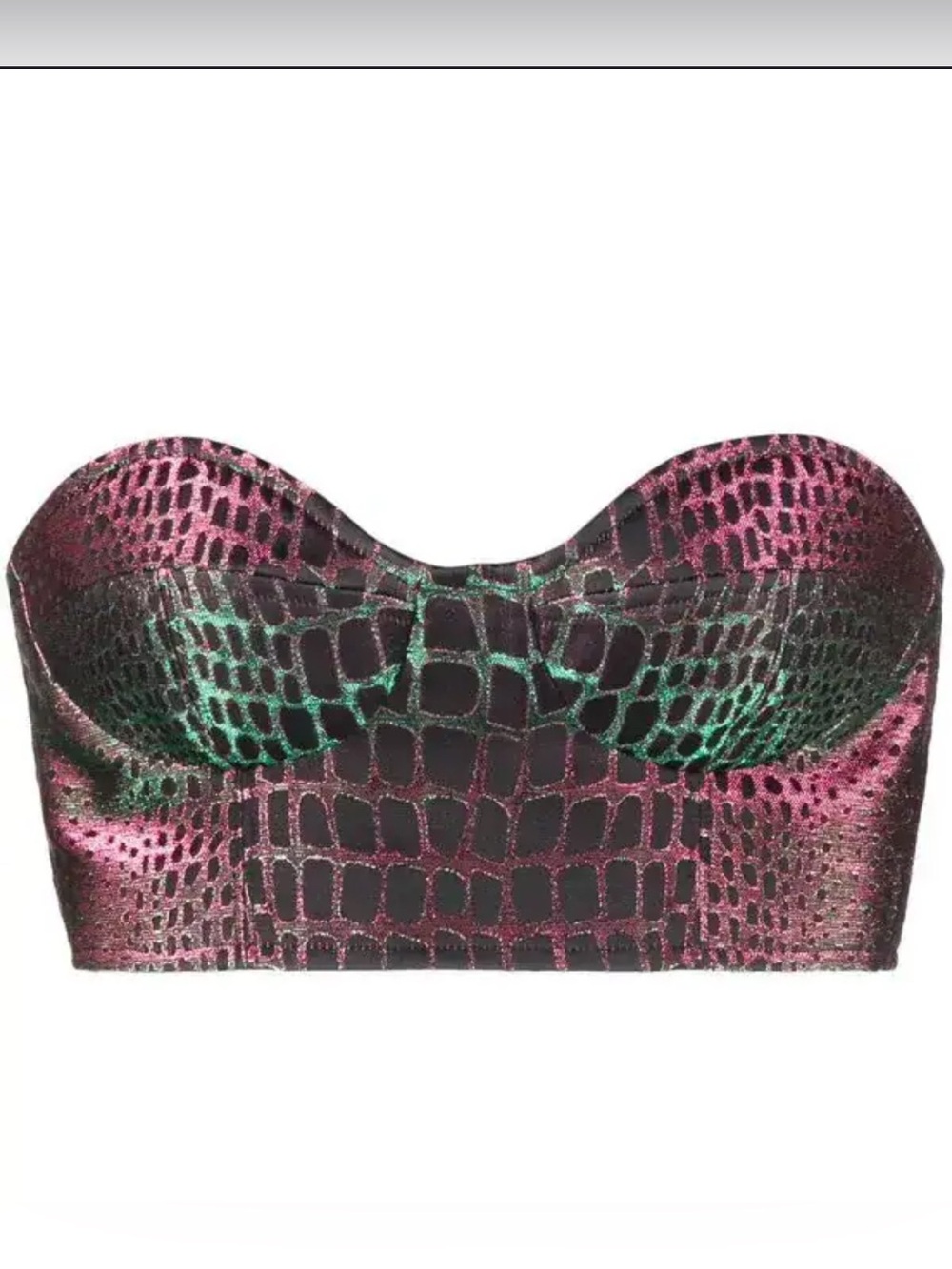 Balmain Iridescent Croc-Embossed Strapless Bustier in Pink & Green